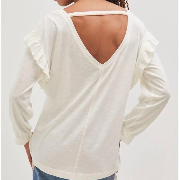 PILCRO x ANTHROPOLOGIE | Off White Ruffled Open-Back Tunic Tee Top | Size XL - Picture 2 of 7